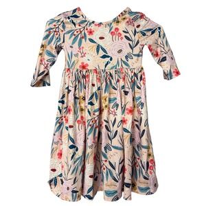 Mila Rose Girls Floral Print Long Sleeve Dress Size 5-6 Pink Blue